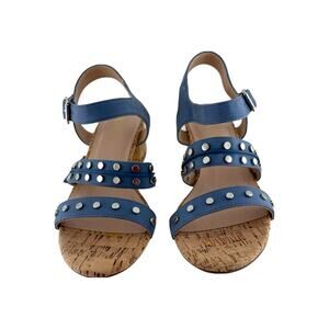 Restricted Studded Block Heel Sandals Size 8M Cork Open Toe Blue Casual Summer
